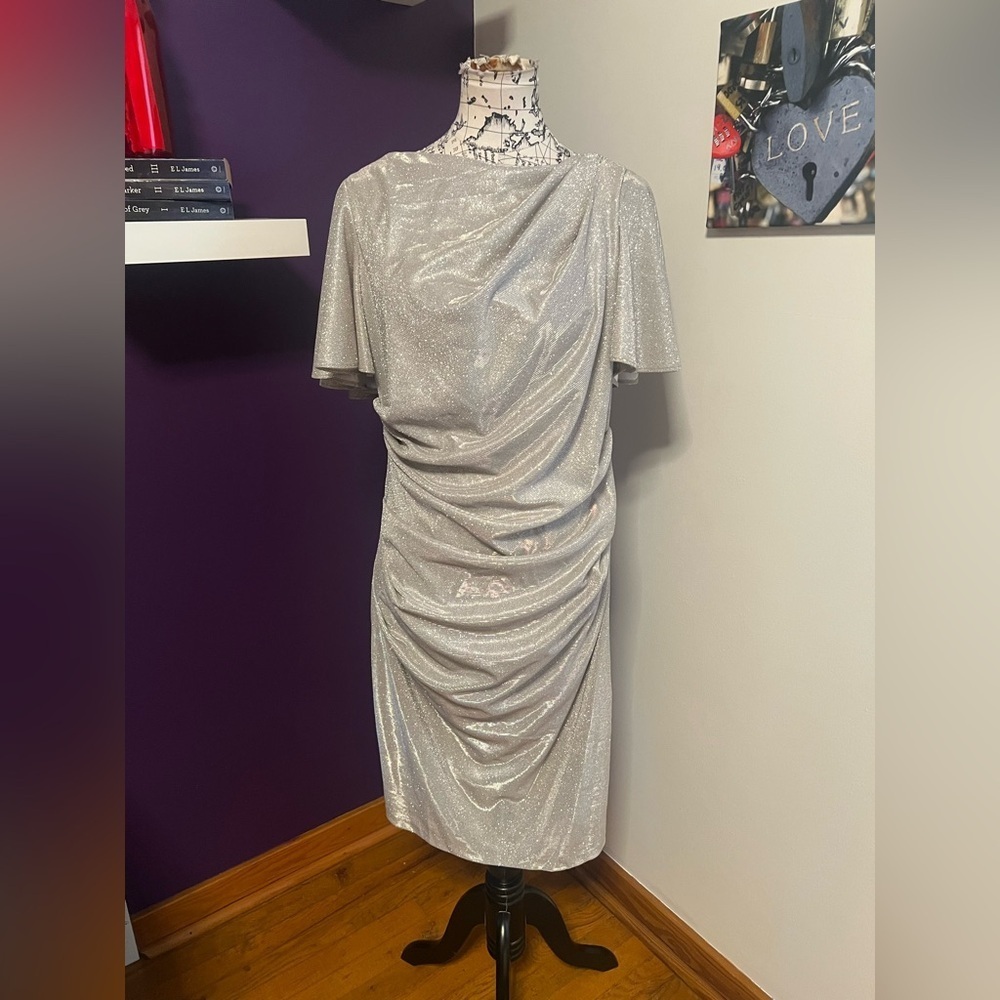 Betsy Adam Silver Shimmery Glittery Dress
